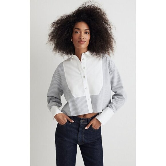 Madewell Tops - Madewell $92 Oxford Cropped Tuxedo Shirt in Stripe Size XS NN946